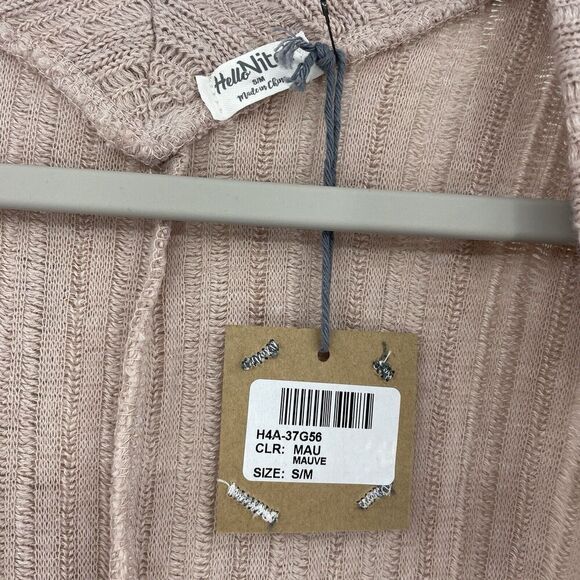 Hello Nite Mauve Cardigan Women's S/M Mauve Knit Open Front Short Sleeve Classic - Picture 5 of 11